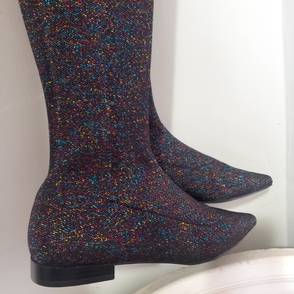 Zara FLAT MULTICOLOR Glitter Knit Pointy Toe Boots - Picture 5 of 9